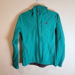 Outdoor Research Gore-Tex Teal Waterproof Hooded Rain Jacket XS
